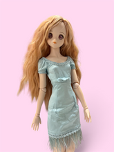 Load image into Gallery viewer, Light Blue Elegant Doll Dress with Feather Trim & Belt