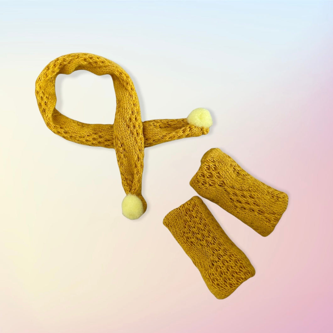 Mustard yellow scarf and leg warmers