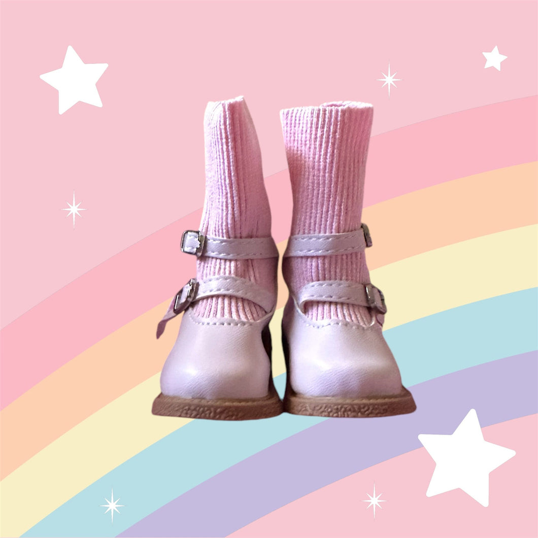 Pink mary jane shoes with socks