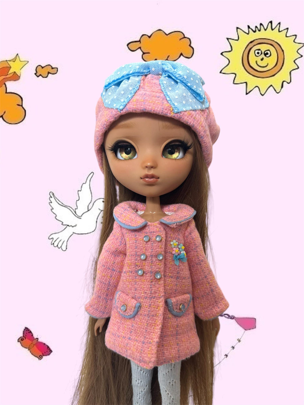Pastel Tweed Doll Coat and Hat Set